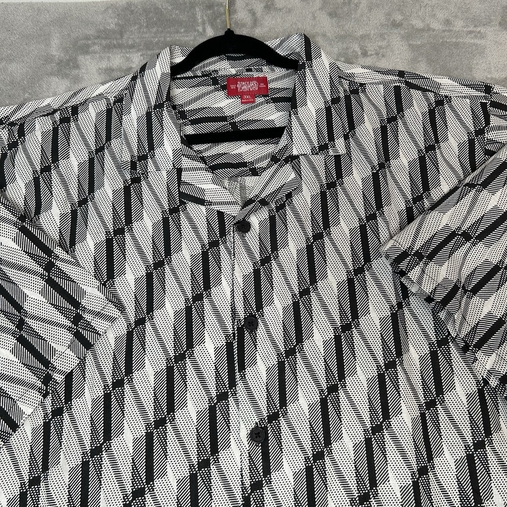 Stacy Adams & Co Cotton Linen Short Sleeve Button Shirt Geometric Men's Size 3XL